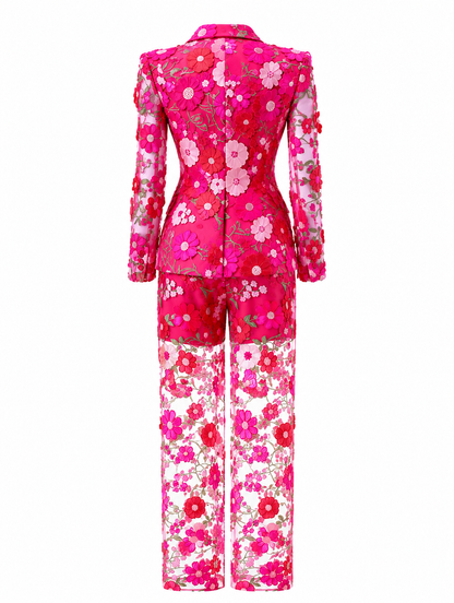 Blonde Bloom | Pink Floral Sheer Power Suit